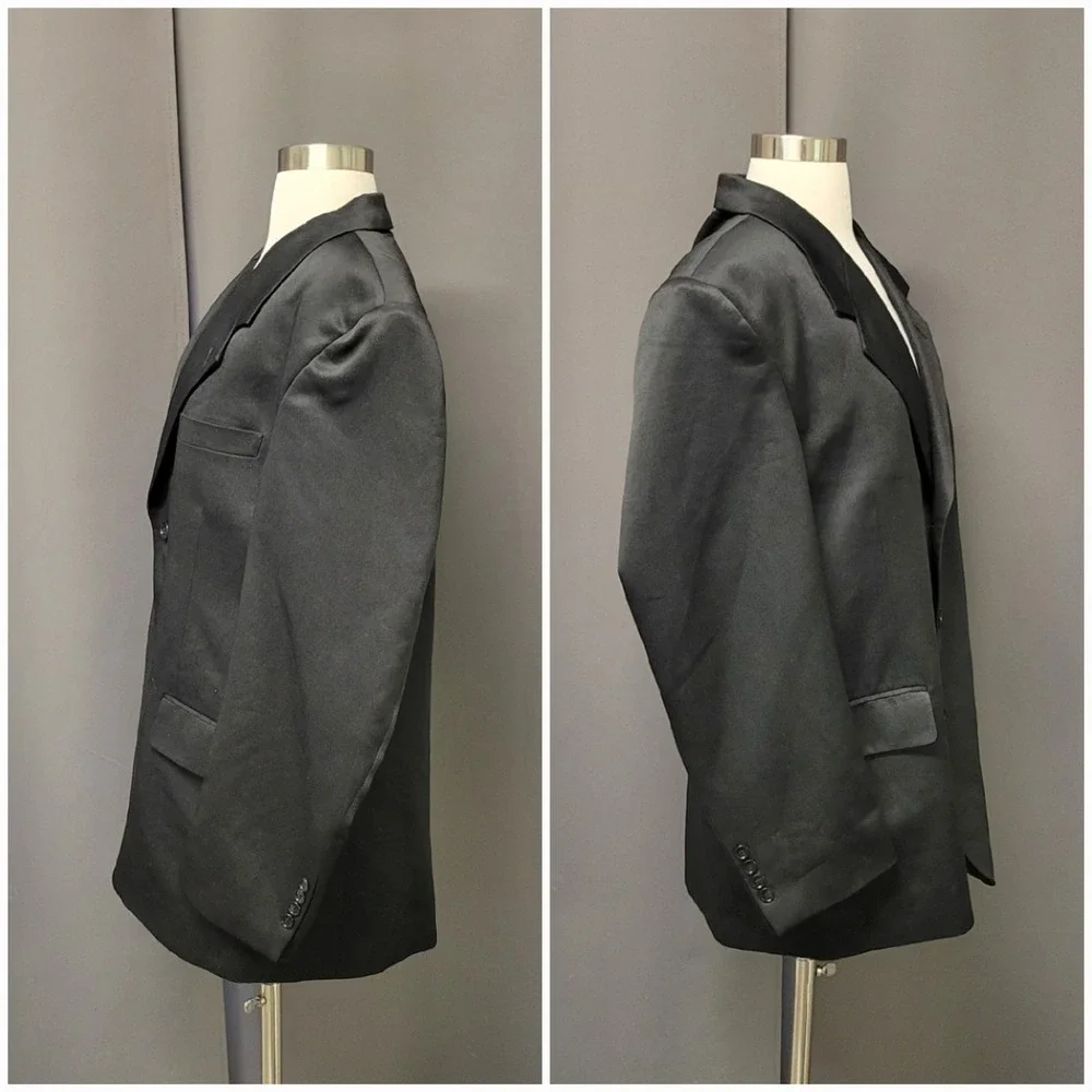 Vintage Gino‎ Cappeli Blazer Jacket Black 3-Button Shiny Formal Suit Coat 40R